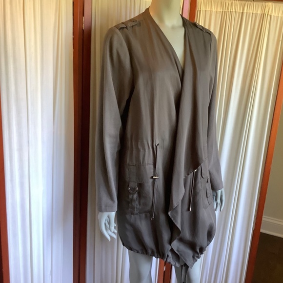 Carolina Belle Montreal Olive Green Open Front Draped Duster Jacket Sz 1X - Picture 6 of 9